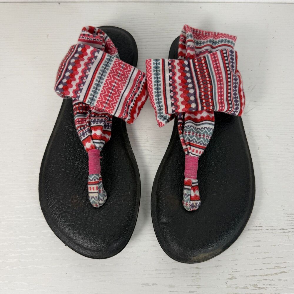 Sanuk Yoga Sling 2 Women’s 6 Red Multicolor Aztec Tribal Print Sandals